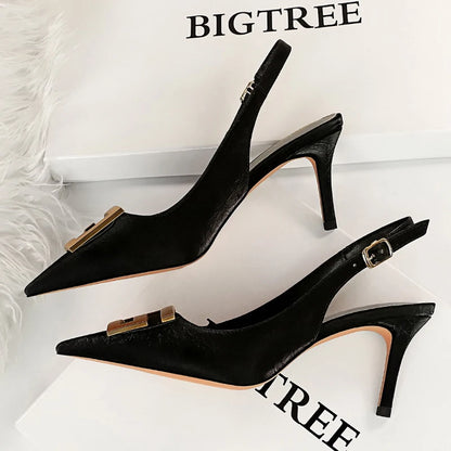 BIGTREE Shoes Metal Kitten Heels Hollow High Heels Woman Pumps Sexy Party Shoes Women Heels Stiletto Women Sandals Plus Size 43