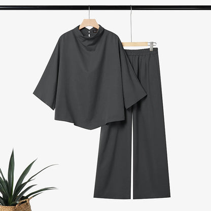 ZANZEA Stylish Autumn 2 Pieces Sets Turtleneck 3/4 Bating Sleeve Oversize Blouse Trousers Suit Women 2PCS Outfits OL Tracksuit