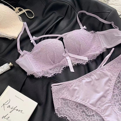 BANERDANNI Kawaii Anime Bra Set Japan Maid Lace Bralette with Thicken Pads Cut-Out Design Small Bust Enhancer Pure-Sex Underwear