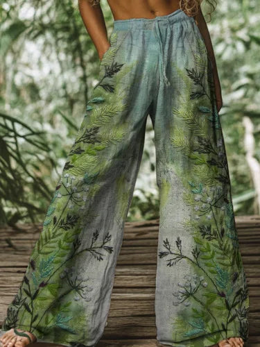 Women's New High Waist Loose Casual Wide Leg Print Pants Summer Beach EU US Style Comfy Flowy Trousers