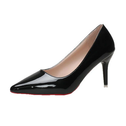 White Nude Pointed Toe Patent Leather High Heels Sexy Red Sole Party Prom Girl Pumps Minimalist Shallow Mouth Work Single Shoes