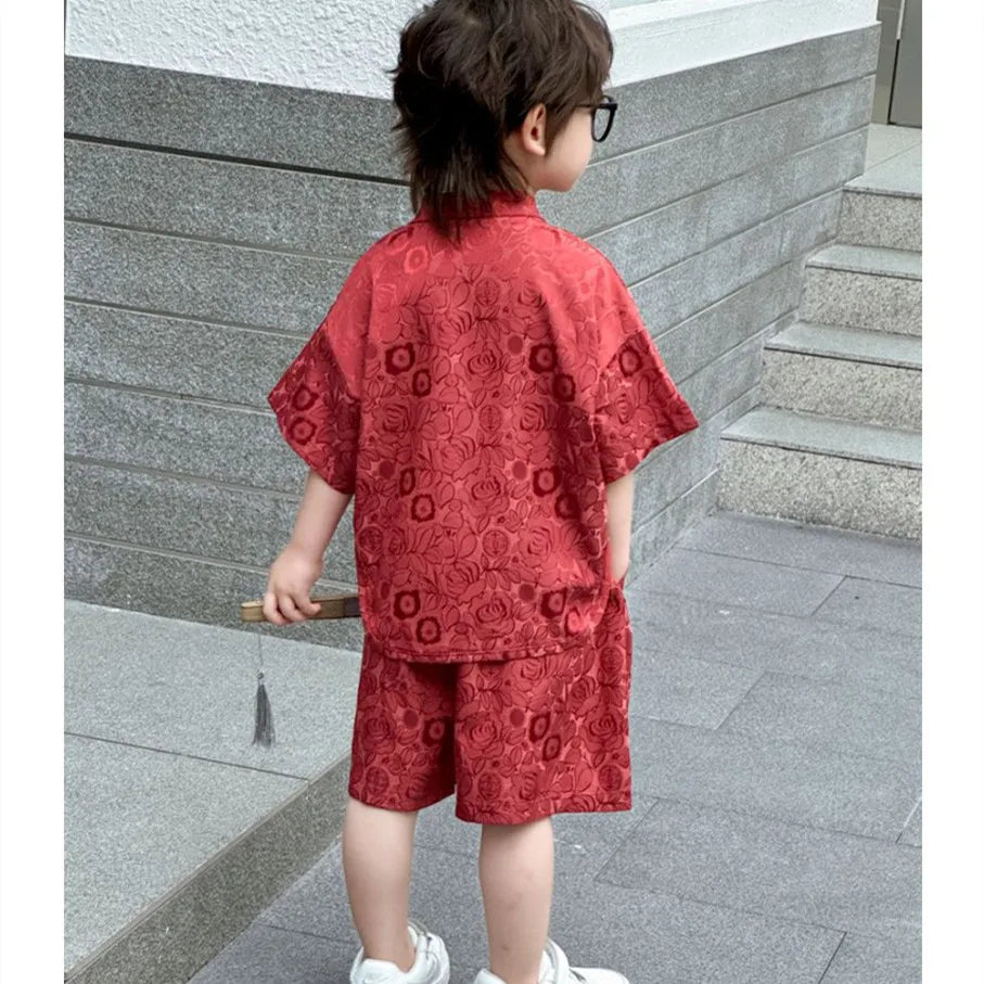 Short Sleeve Tops Shorts 2 Piece Set Boy Outfit Casual Kids Clothes Baby Tang Hanfu Suit Boys Costume Children's Sets Summer