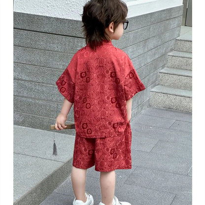 Short Sleeve Tops Shorts 2 Piece Set Boy Outfit Casual Kids Clothes Baby Tang Hanfu Suit Boys Costume Children's Sets Summer