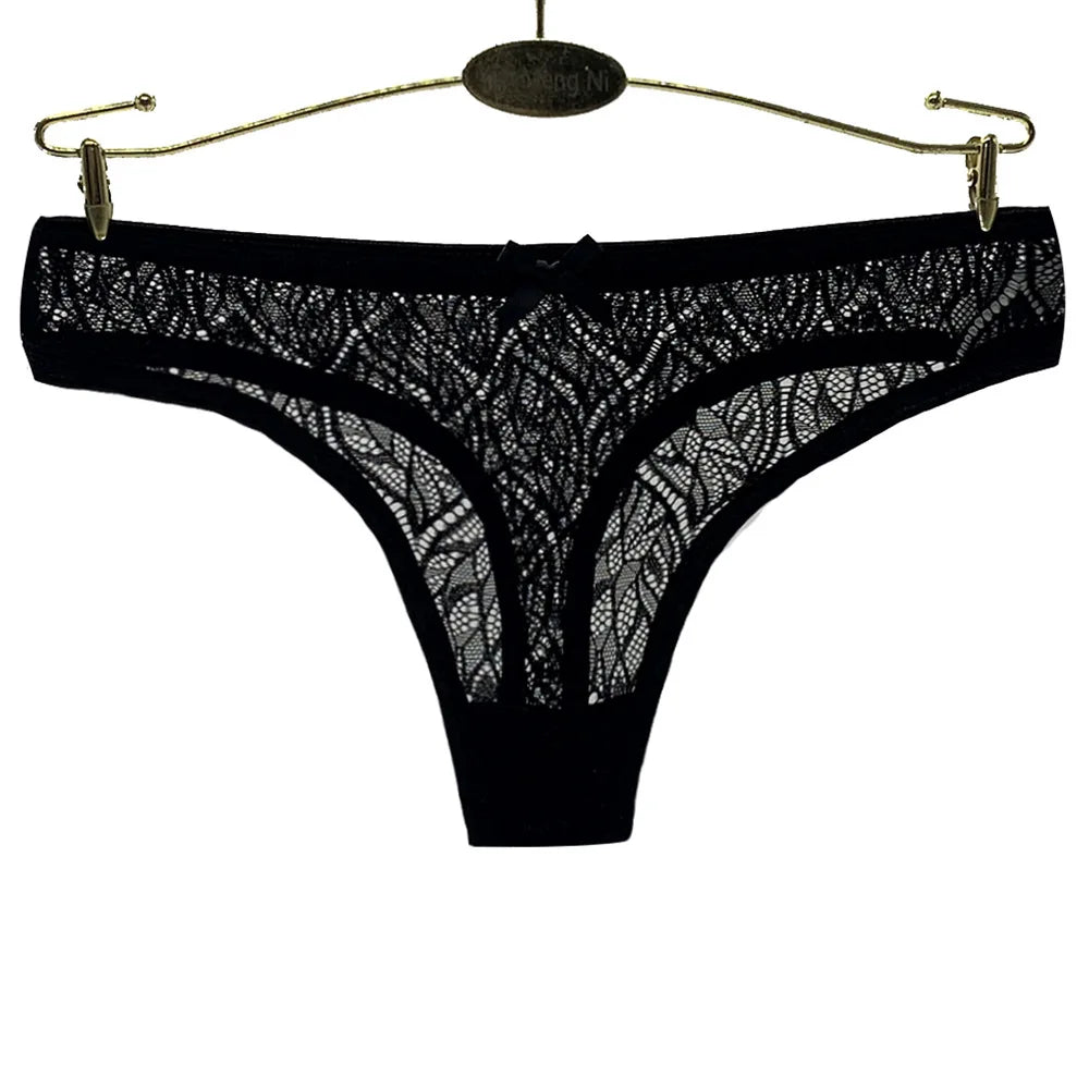Sexy Panties Women Lace Silk Underwear Low Waist Bow Solid Color Briefs Cotton Crotch Breathable Sexy Thongs Women Underwear