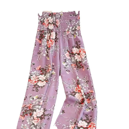 2026 Casual and Elegant Bohemian Style Wide Leg Elastic Waist Printed Loose and Comfortable Pants Wide Leg Pants