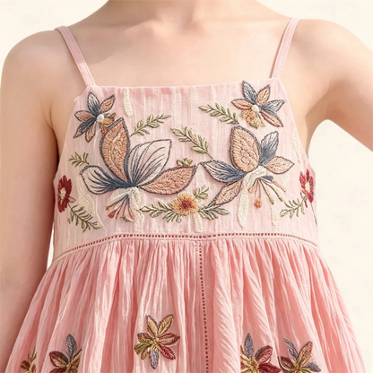 Teen Girls Floral Embroidery Sling Maxi Dress Kids Summer Sleeveless Strap Long Dress Children Holiday Beach Sundress 2-15 Years