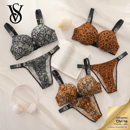 Victoria Secret Sexy Women Underwear Very Sexy Logo Shine Strap Gradient Rhinestone Push Up Bra Shine Script Thong