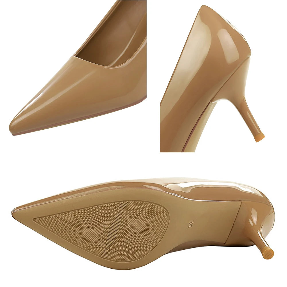 BIGTREE Shoes Women Pumps Patent Leather High Heels Sexy Party Shoes Stiletto Heels 6.5 cm Pointed Ladies Shoes Large Size 43