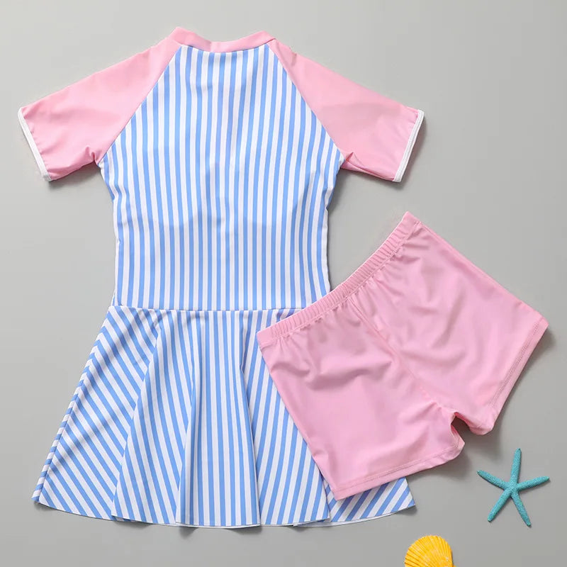 Two Pieces Children Swimsuit for Girls Sport Swim Dress Tankini Skirt Set with Boyshort Cute Summer Beach Bathing Suit Bikini