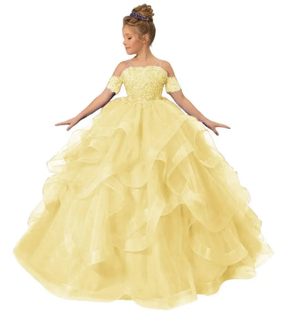 Dress for girls Party Flower Kids Ball Gown Tulle Off Shoulder Children Birthday Wedding Dresses First Communion Gown Clothing