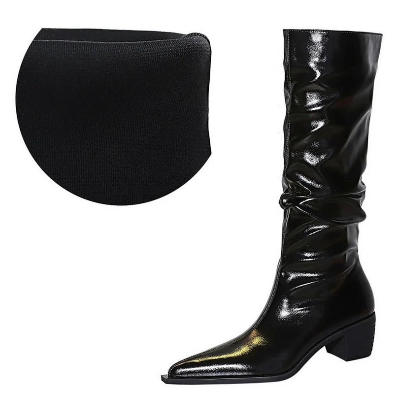 BIGTREE Shoes Patent Leather Women Knee-High Boots Thick Heel Women Boots 2026 New Winter Boots Fashion High Boots Ladies Shoes