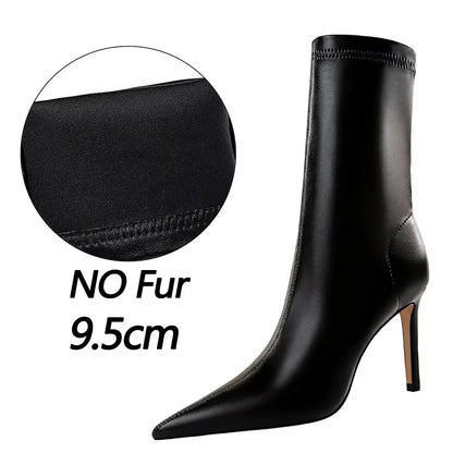 BIGTREE Shoes Pu Leather Boots Women Ankle Boots Sexy High-heel Boots Autumn Winter Shoes Short Boots Plus Size 43 Women Heels