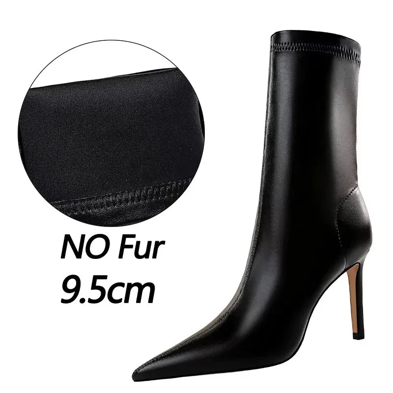 BIGTREE Shoes 2026 New Women Mid-Calf Boots Pointed Toe High-heel Boots Stiletto Heels Leather Boots Fashion Autumn Winter Boots