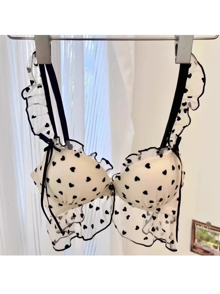 MOYISU Japanese Mesh No-wire lace Underwear set Women's small breasts gather sexy pure desire sweet bra cute bra Panty SET TUSHY