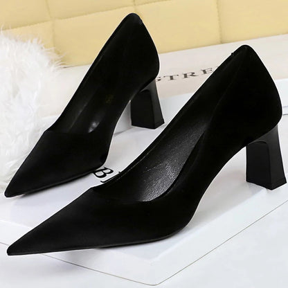 BIGTREE Shoes Suede Women Pumps Thick Heel Ladies Shoes Pointed High Heels Fashion Banquet Shoes Sexy Party Shoes Kitten Heels