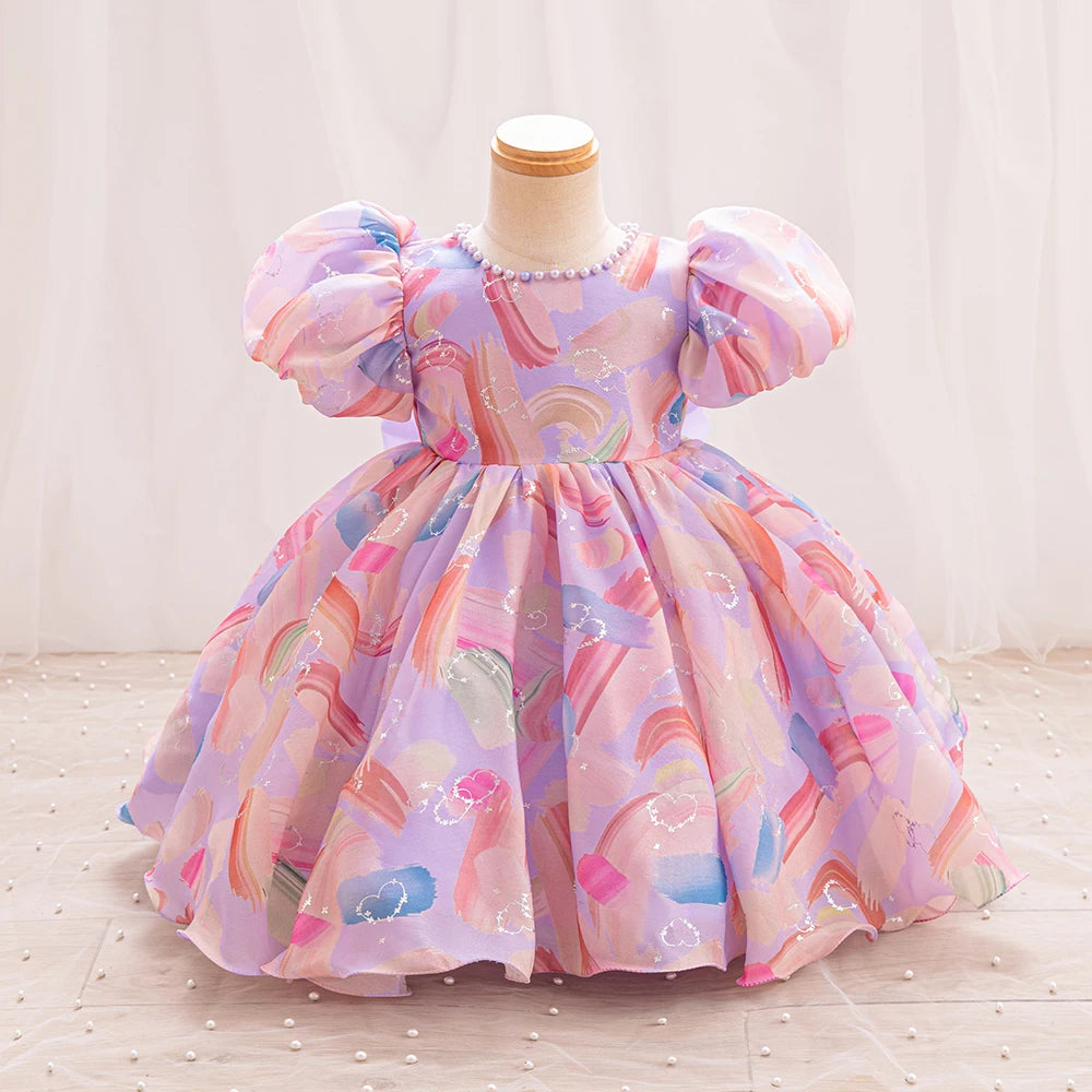 HETISO Girls Dress Kids Summer Chiffon Floral Wedding Birthday Party Dresses for First Communion Baby Casual Clothes 1-6 Years