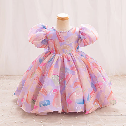 HETISO Girls Dress Kids Summer Chiffon Floral Wedding Birthday Party Dresses for First Communion Baby Casual Clothes 1-6 Years