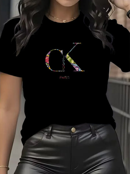 Summer luxury brand fashion cartoon letter print crew collar clothing short sleeve T-shirt trend women's summer Y2K top