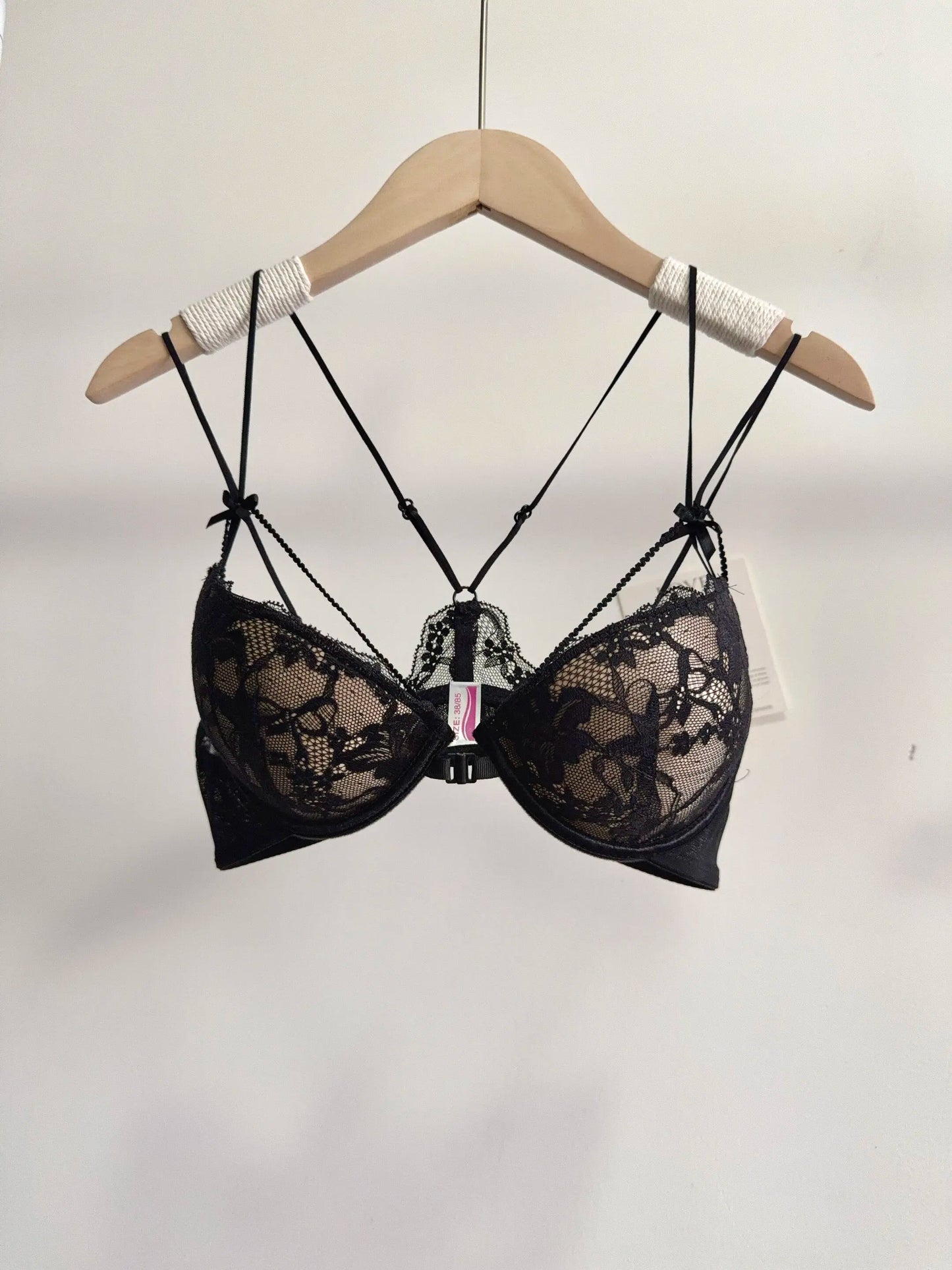 Minimal Romantic Coquette Lace Front Clasp Bra Set Wirefree Ultra Thin Straps Beauty Back Small Bust Create Curvy Lookr MOYISU