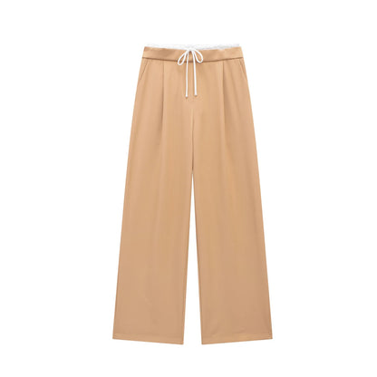 MUJER 2025 Wide Leg Pants for Women High Waist Baggy Pants Woman Summer Pleated Loose Pants Women Streetwear Tied Woman Trousers