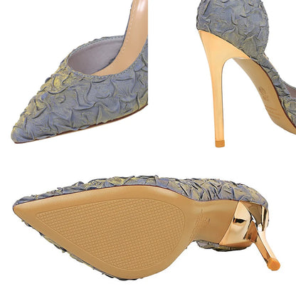 BIGTREE Shoes Women Pumps Wrinkled Satin Elegant High Heels Evening Gown Banquet Women Heels Stiletto 11 Cm Sexy Party Shoes