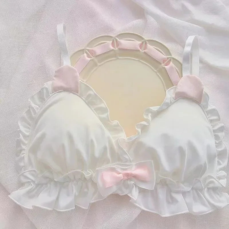 Little White rabbit ears girls underwear  Japanese girls pure desire small chest thin bra without underwire