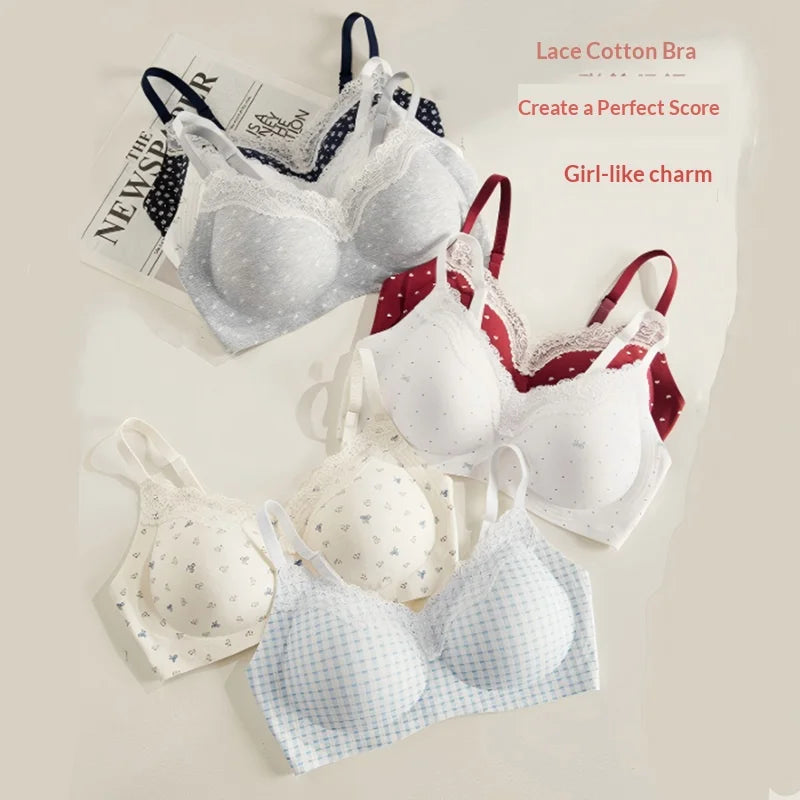 Teenage Sexy Lace Floral Bra Set Comfortable Non-steel Ring Beauty Back Small Breasts Gathered up Support Anti-Sagging Bra Set