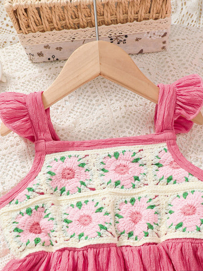 Girls Casual Cute Two-Piece Set with Puff Sleeves Square Collar Ruffle Hem Top And Pants Spring Summer Outfit for Kids