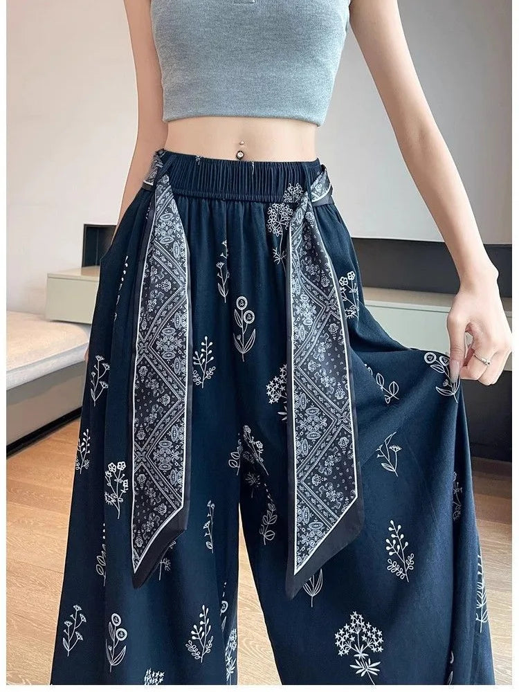 Women's Retro Comfortable Pants Printed Thin Office Lady Fashion New Arrival Trendy Breathable
