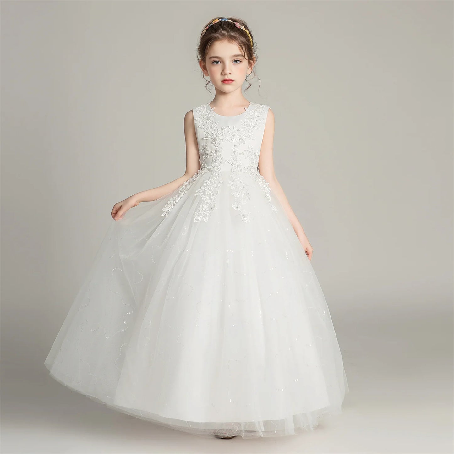 BX683 Kids Dresses For Girls Lace Dress Gown Princess Clothes Children Formal Evening Party Flower Girls Wedding Vestidois