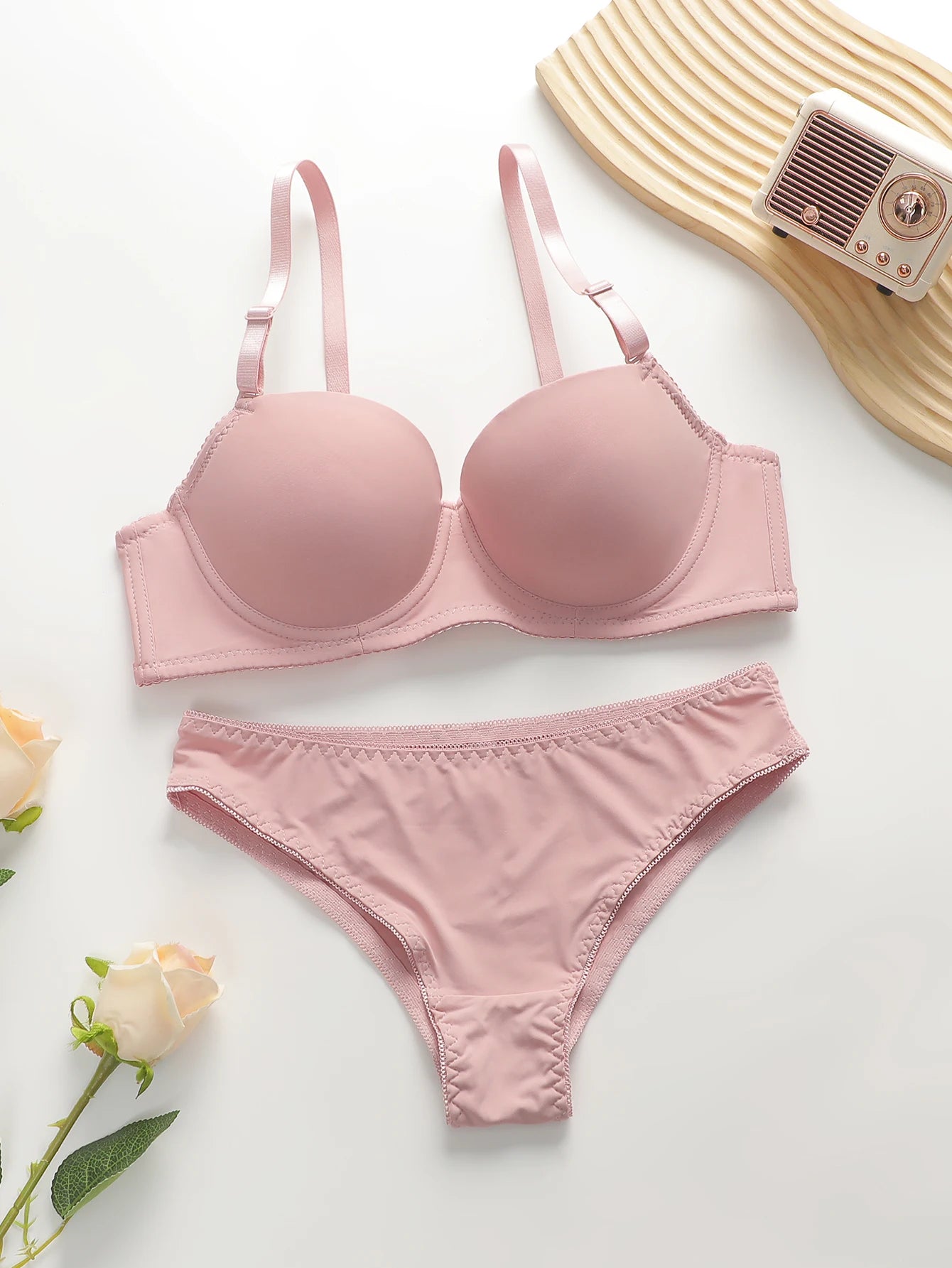 New Hot Selling Solid Color Daily 2-piece Set with Steel Rim push up Bra for Women Underwear Set J2611