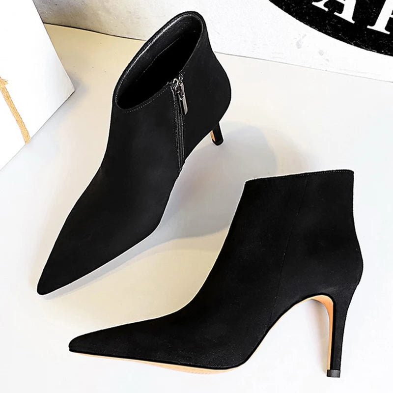 BIGTREE Shoes Fashion Ladies Ankle Boots Pointed Side Zipper Women Boots Sexy Heeled Boots Stilettos Warm Autumn Winter Shoes