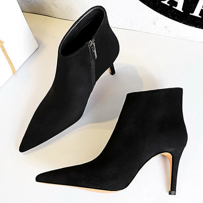 BIGTREE Shoes Fashion Ladies Ankle Boots Pointed Side Zipper Women Boots Sexy Heeled Boots Stilettos Warm Autumn Winter Shoes