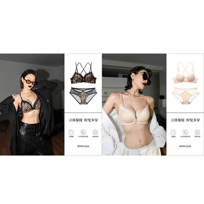 Victoria Style MOYISU Pink Leopard Wireless Bra Set, Front Hook Design, Push Up Bralette, Sexy Back Lingerie To Boost Small Bust