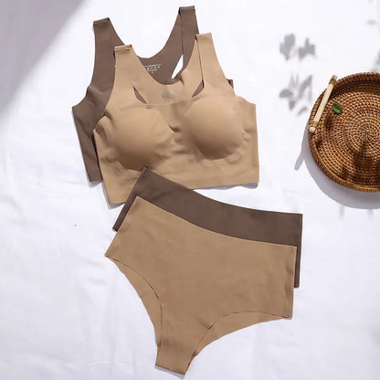 Women Wireless Bra Custom Bra And Shorts Sets Reggiseno Senza Cuciture Removeable Padded Seamless Bra Set