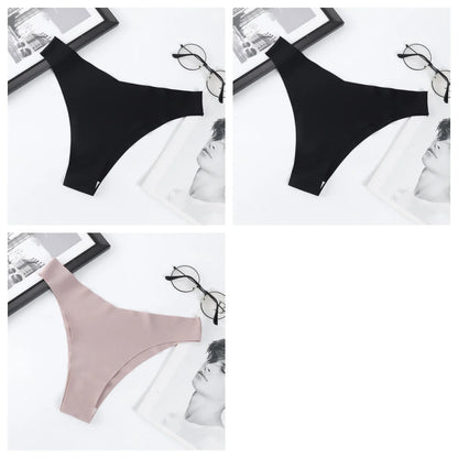 3Pcs/Set Women Ice Silk Panties V-Waist Low Rise Briefs Seamless Underwear Female Quick-Drying Underpants Sexy Lingerie S-L