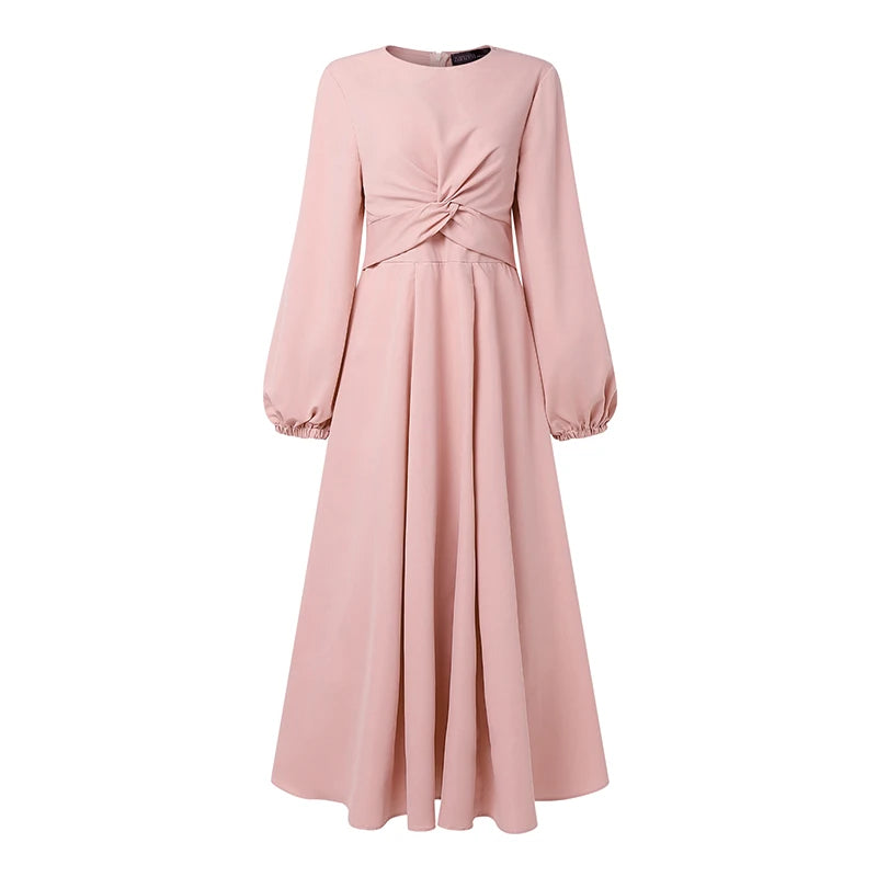 ZANZEA Elegant Muslim Abaya Dresses Ramadan Robe Stylish Women Long Lantern Sleeve Pleated Sundress Kaftan Solid Maxi Long Dress