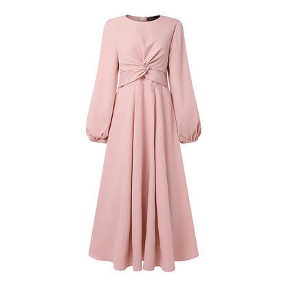 ZANZEA Elegant Muslim Abaya Dresses Ramadan Robe Stylish Women Long Lantern Sleeve Pleated Sundress Kaftan Solid Maxi Long Dress