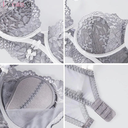 New Women Lingerie Set Sexy Lace Push Up Bra French 3/4 Thin Cup Bralette Cute Bow Decoration Underwear Comfort Bras Briefs Sets
