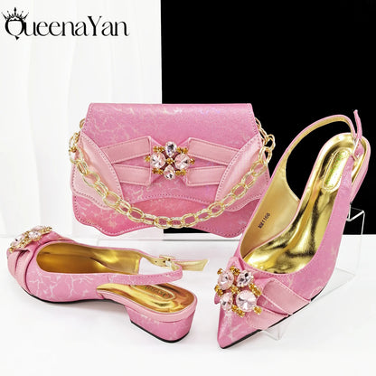 Newest Lemon Green Color Party Weddling Low Heels Pointed Toe Women Shoes and Bag Made of New Bright Materials Comfortable Heels