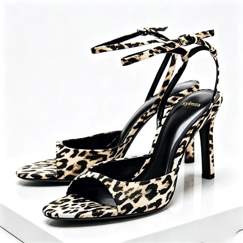 Fashion Animal Print Heeled Sandals Women Sexy Peep Toe Ankle-Strap Shoes for Women Elegant Women's Heels Sandalias De Mujer