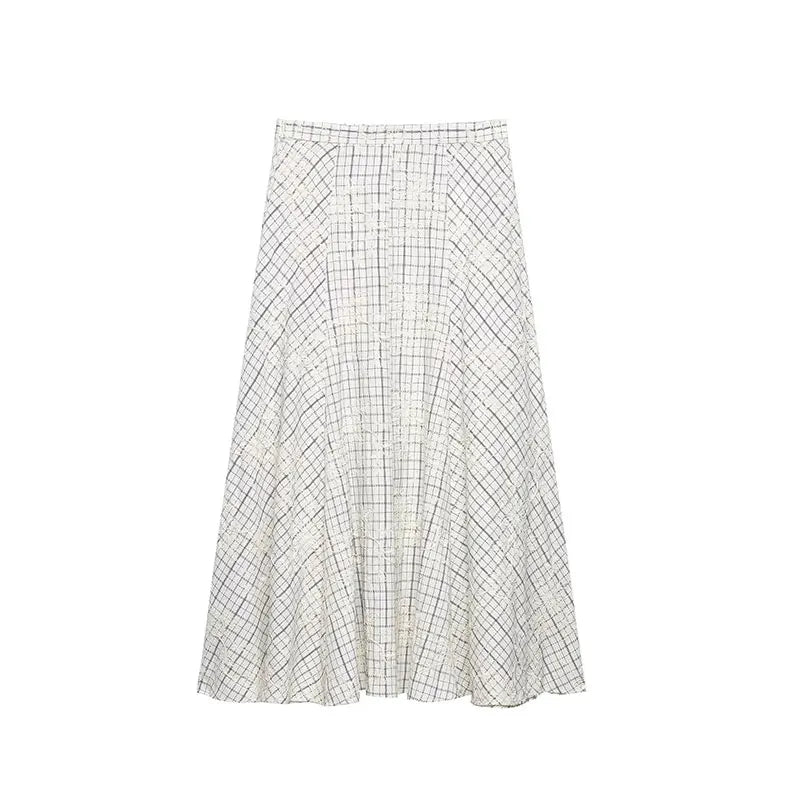 TFAFXY 2026 Summer Bow Plaid Embroidered Blouse Women Sets A-line Midi Long Skirt Suits Y2K