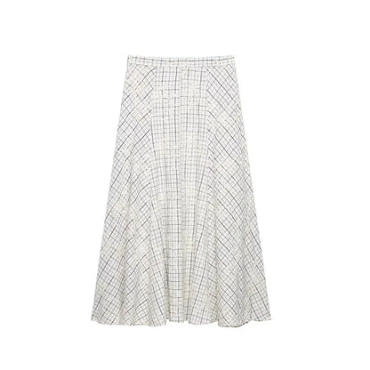 TFAFXY 2026 Summer Bow Plaid Embroidered Blouse Women Sets A-line Midi Long Skirt Suits Y2K