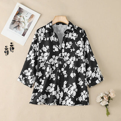ZANZEA Women's Floral Print Blouses Turn-Down Collar 3/4 Sleeve Loose Pullover Tops Spring Summer Daily Casual Blusas de Mujer