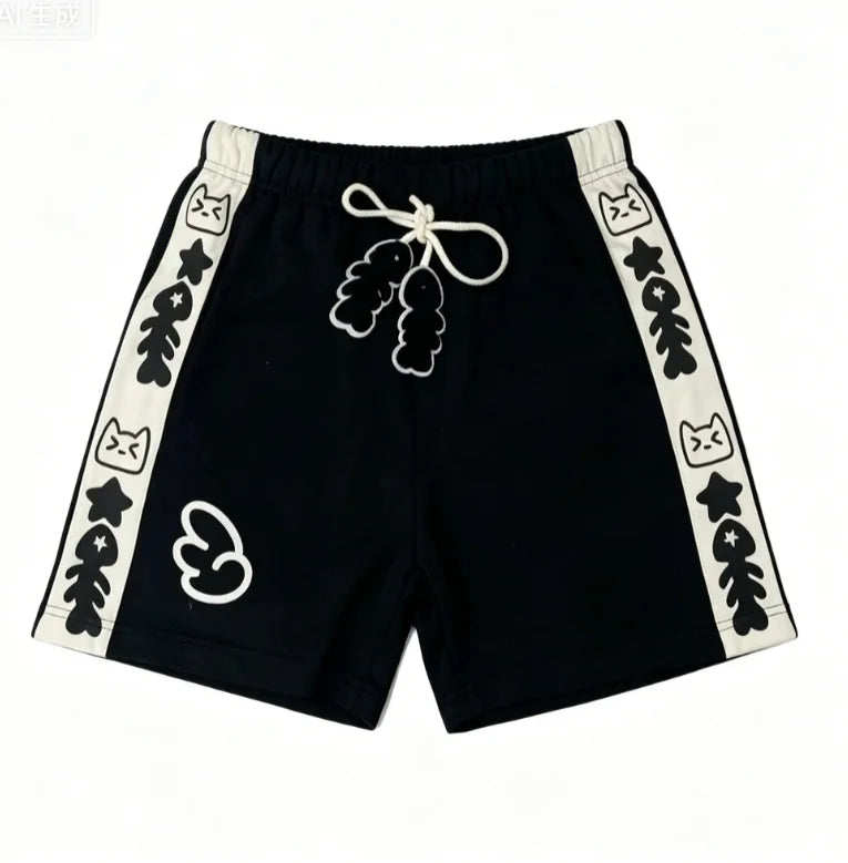 Summer Japanese High Waisted Shorts Women Cute Cat Cartoon Print Cotton Short Pants Casual Fashion Female Bottoms Shorts New
