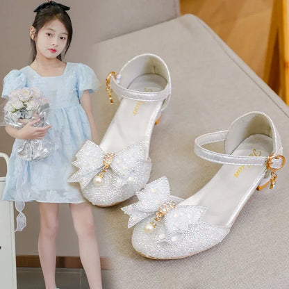 Hot Sale Beaded Kids Elegant Lightweight Banquet with Heeled Shoes Baby Girls Summer Princess Fashion Soft Sequined Sandals