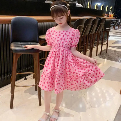 Love Heart Dress Children's Summer Dress Lightweight Dresses Girl From 8 12 Years Old Elegant Beach Girls Fashion Clothes Frock
