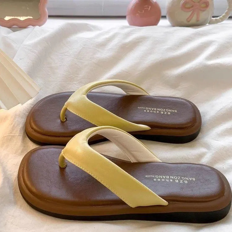 Autumn Afternoon Flip Flops for Women Suede Wedge Heel Clip Toe Memory Foam Insole Non Slip Summer Beach Footwear