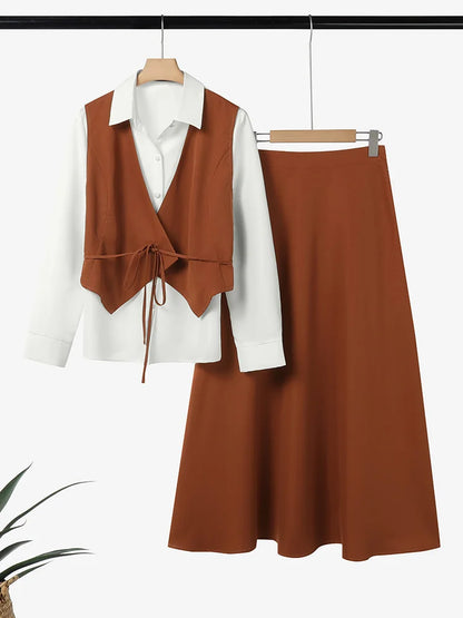 2025 ZANZEA Women Autumn 2 Piece Outfits Long Sleeve Patchwork Shirts and Long Skirts Fashion Dress Sets Elegant Office OL 2pcs