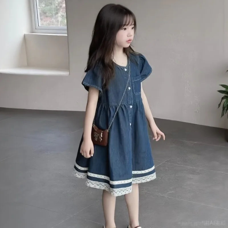 Soft Denim Princess Skirt Casual Clothes Girl From 10 To 12 Years Fashion Party Dresses for Girls Children's Dress 8 Elegant 7 6